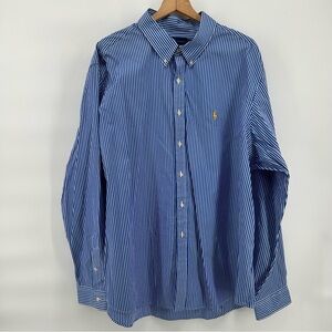 Ralph Lauren Mens 3XL Blue Stripe Button Down Shirt Preppy Yellow Pony